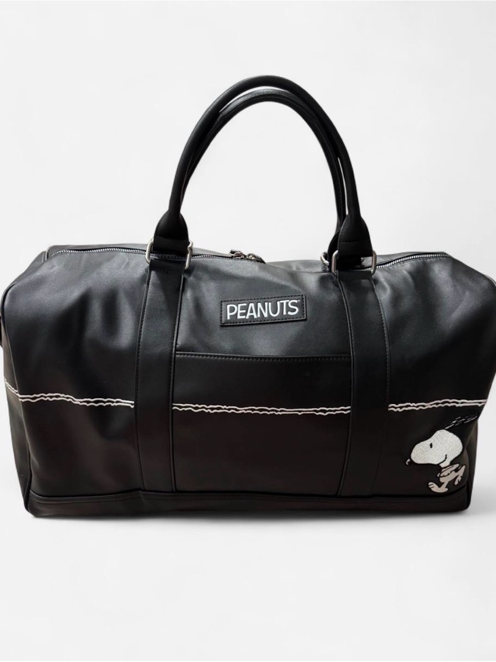 Peanuts Black Duffel Bag with White Snoopy Accent